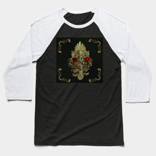 Awesome golden skull with roses Baseball T-Shirt